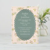 Pink Blush Floral Green Rustic Wedding Kaart (Staand voorkant)