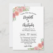 Pink Blush Floral Greenery Elegant Modern Wedding Kaart (Voorkant)