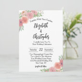 Pink Blush Floral Greenery Elegant Modern Wedding Kaart (Staand voorkant)