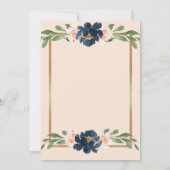 Pink Blush Floral Indigo Elegant Gold Wedding Kaart (Achterkant)