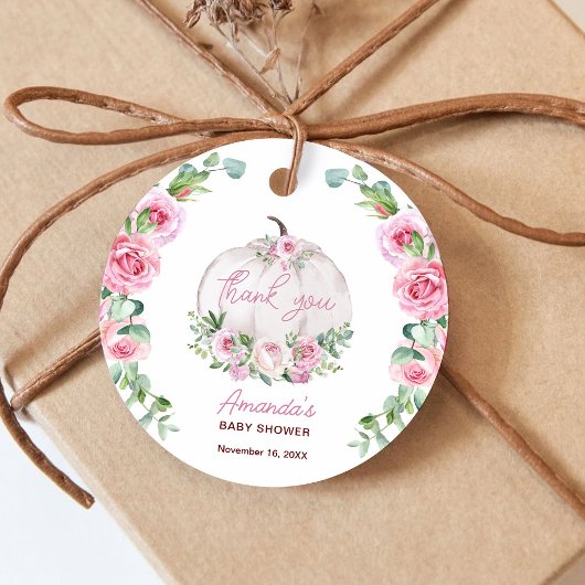 Pink Blush Floral Little Pumpkin Baby shower Bedankjes Labels