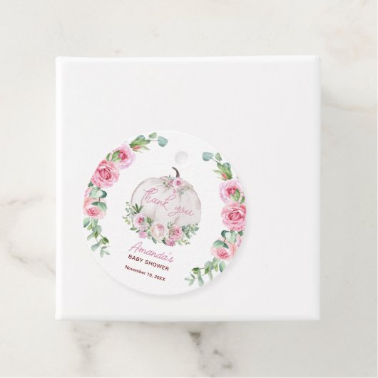 Pink Blush Floral Little Pumpkin Baby shower Bedankjes Labels (In situ)