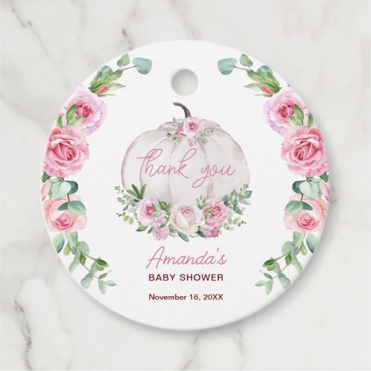 Pink Blush Floral Little Pumpkin Baby shower Bedankjes Labels (Voorkant)