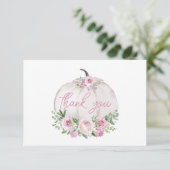 Pink Blush Floral Little Pumpkin Baby shower Bedankkaart (Staand voorkant)