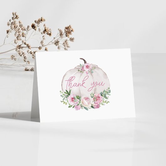 Pink Blush Floral Little Pumpkin Baby shower Bedankkaart