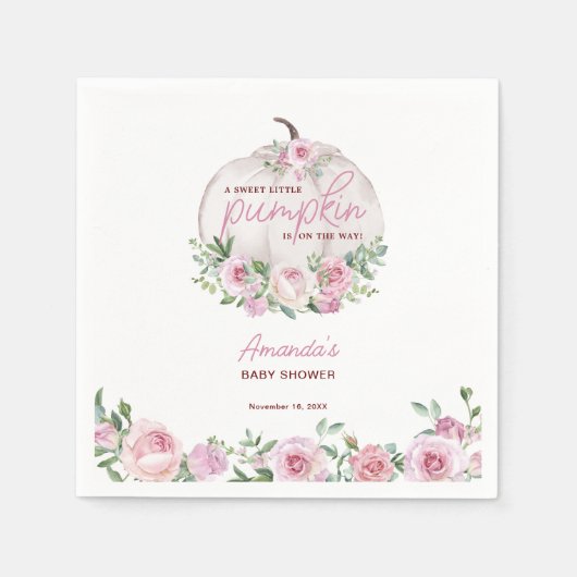 Pink Blush Floral Little Pumpkin Baby shower Servet (Voorkant)