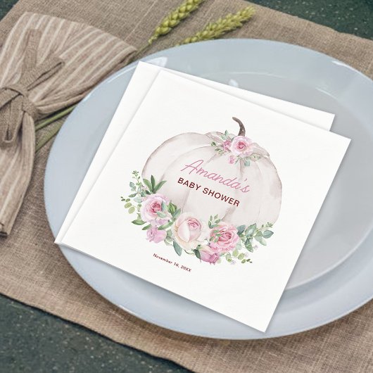 Pink Blush Floral Little Pumpkin Baby shower Servet