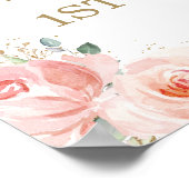 Pink Blush Floral Penguin 1e verjaardag Welkom Poster (Hoek)