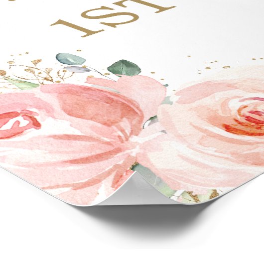 Pink Blush Floral Penguin 1e verjaardag Welkom Poster (Hoek)