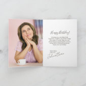 Pink Blush Floral Photo Frame Birthday Greeting Kaart (Binnen)