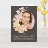 Pink Blush Floral Photo Frame Birthday Greeting Kaart (Gele Bloem)
