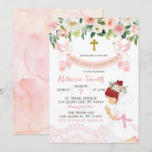 Pink Blush Floral Red Hair First Heilige Communie Kaart (Voorkant / Achterkant)