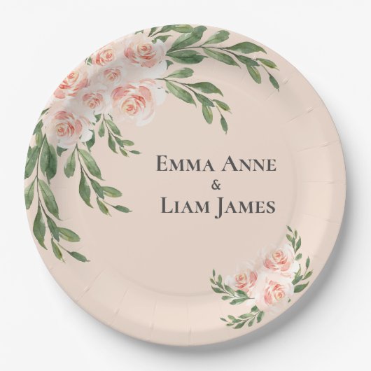 Pink Blush Floral Romantic Elegant Greenery Papieren Bordje (Voorkant)