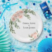 Pink Blush Floral Romantic Elegant Script Greenery Papieren Bordje (Feest)