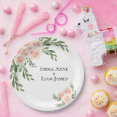Pink Blush Floral Romantic Elegant Script Greenery Papieren Bordje (Feest)