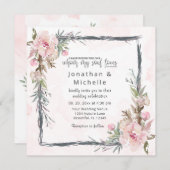 Pink Blush Floral Rustic Lijst Christelijk huwelij Kaart (Voorkant / Achterkant)