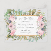 Pink Blush Floral Sage Greenery Save Dates Briefkaart (Voorkant)