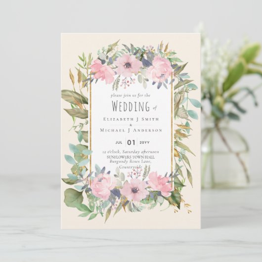 Pink Blush Floral Sage Greenery Wedding (Staand voorkant)