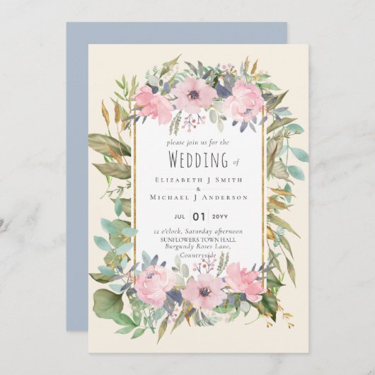 Pink Blush Floral Sage Greenery Wedding (Voorkant / Achterkant)