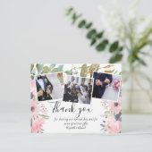 Pink Blush Floral Sage Greenery Wedding Briefkaart (Staand voorkant)