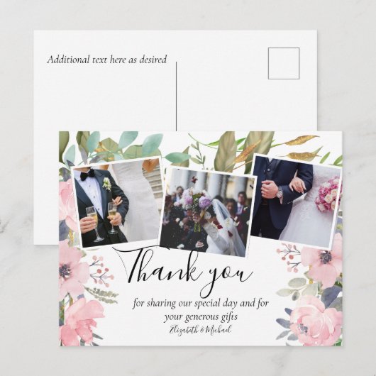 Pink Blush Floral Sage Greenery Wedding Briefkaart (Voorkant / Achterkant)