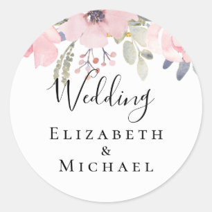 Pink Blush Floral Sage Greenery Wedding Ronde Sticker