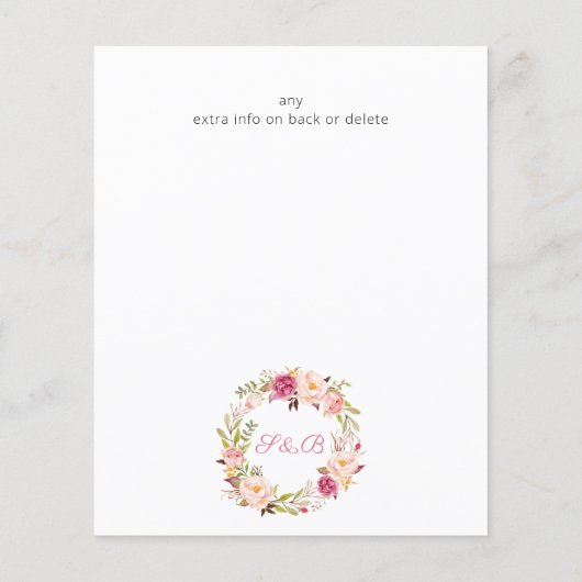 Pink Blush Floral van de begroting sparen de Datum (Achterkant)