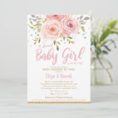Pink Blush Floral Virtual Baby shower by Mail Girl Kaart (Staand voorkant)