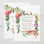 Pink Blush Floral Waterverf Christelijke bruiloft Kaart (Voorkant / Achterkant)