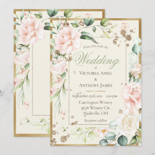 Pink Blush Floral Waterverf Wedding Kaart