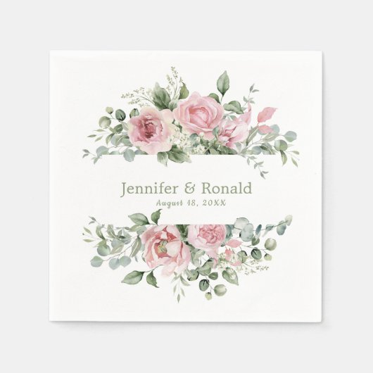 Pink Blush Floral Waterverf Wedding Servet (Voorkant)