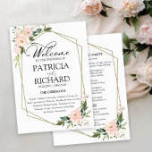 Pink Blush Floral Wedding Ceremony Program Kaart