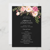 Pink Blush Floral Wedding Ceremony Programme Black Kaart (Voorkant)