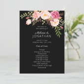 Pink Blush Floral Wedding Ceremony Programme Black Kaart (Staand voorkant)