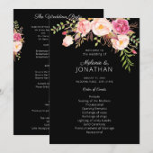 Pink Blush Floral Wedding Ceremony Programme Black Kaart (Voorkant / Achterkant)