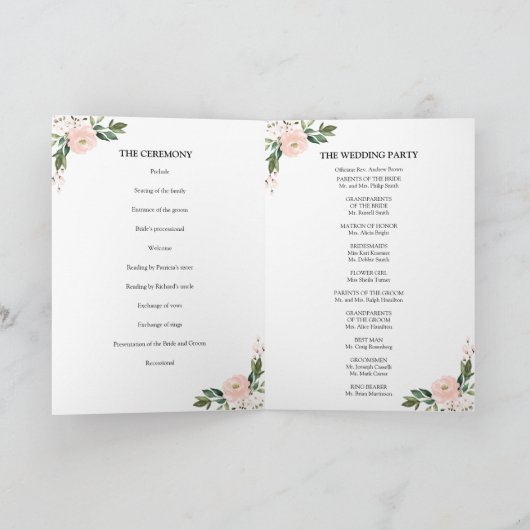 Pink Blush Floral Wedding Ceremony Programme Programma (Binnen)
