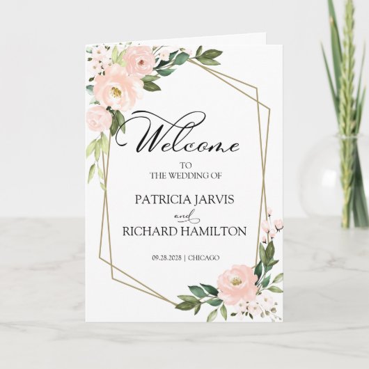 Pink Blush Floral Wedding Ceremony Programme Programma (Voorkant)