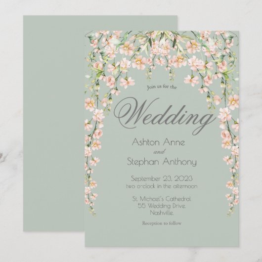 Pink Blush Floral Wildbloemen Chic Elegant Wedding Kaart (Voorkant / Achterkant)