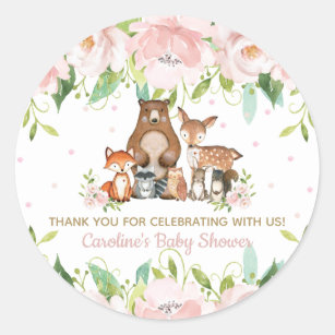 Pink Blush Floral Woodland Animals Dank u voor uw  Ronde Sticker