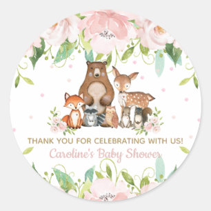 Pink Blush Floral Woodland Animals Dank u voor uw  Ronde Sticker