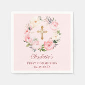 Pink blush floral wreath girl First Communion Servet (Voorkant)