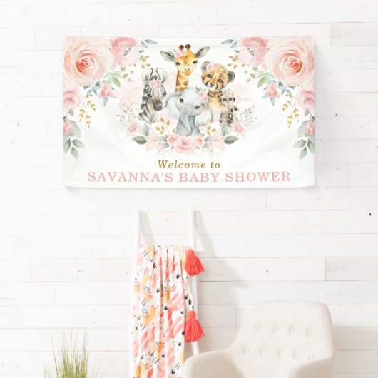 Pink Blush Flower Oerwoud Safari Baby Meisje Welko Spandoek (Insitu)