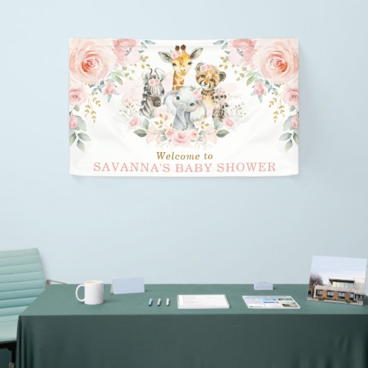 Pink Blush Flower Oerwoud Safari Baby Meisje Welko Spandoek (Beurs)