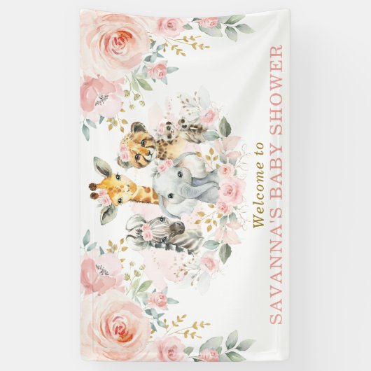 Pink Blush Flower Oerwoud Safari Baby Meisje Welko Spandoek (Verticaal)