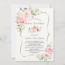 Pink Blush Flowers Gold Bridal Tea Party Kaart