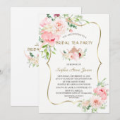 Pink Blush Flowers Gold Bridal Tea Party Kaart (Voorkant / Achterkant)