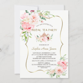 Pink Blush Flowers Gold Bridal Tea Party Kaart