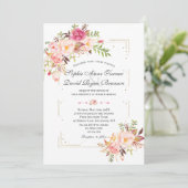 Pink Blush Flowers Gold Glitter Lijst Weddenschap Kaart (Staand voorkant)