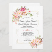 Pink Blush Flowers Gold Glitter Lijst Weddenschap Kaart (Voorkant / Achterkant)