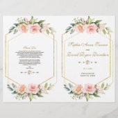 Pink Blush Flowers Gold Lijst Weddenprogramma Flyer (Voorkant)